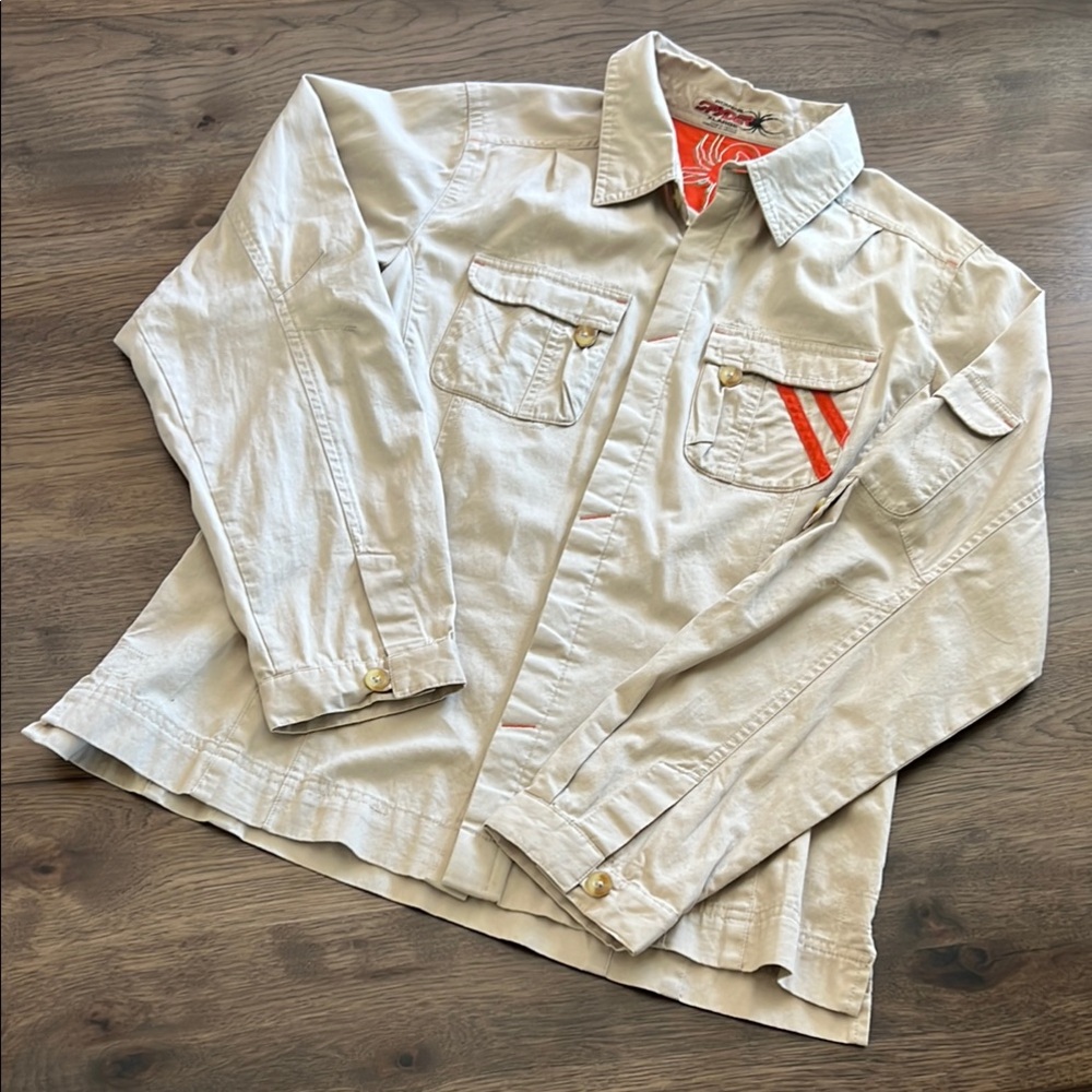 Spyder Women's Light Khaki Button Down Long Sleeve Top XL